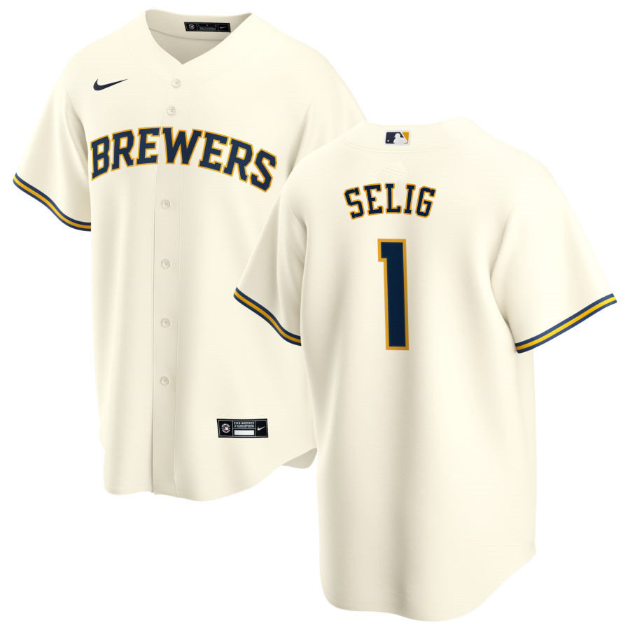Nike Men #1 Bud Selig Milwaukee Brewers Baseball Jerseys Sale-Cream